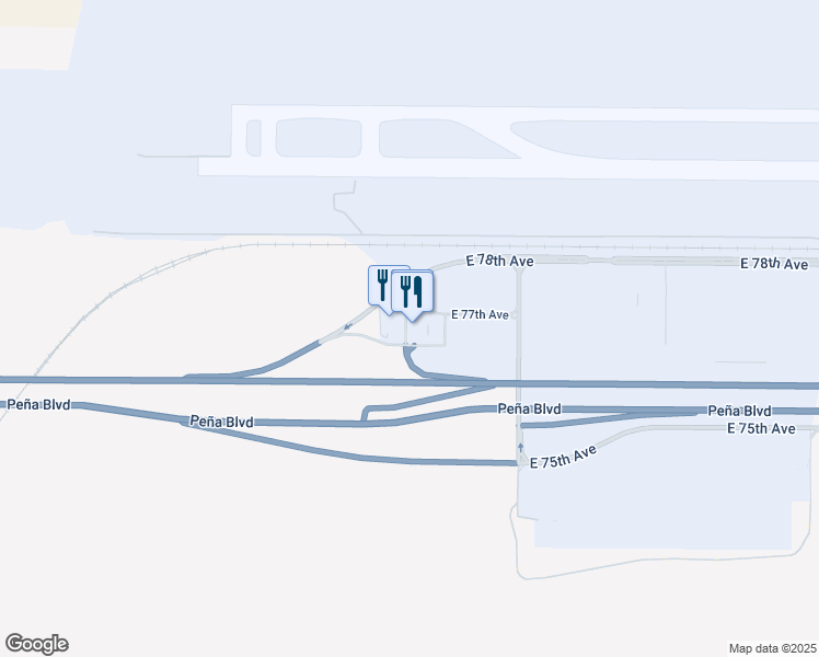 map of restaurants, bars, coffee shops, grocery stores, and more near 8500 Peña Boulevard in Denver