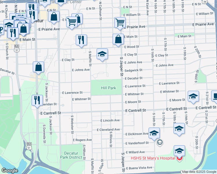 map of restaurants, bars, coffee shops, grocery stores, and more near 1098 E Whitmer St in Decatur