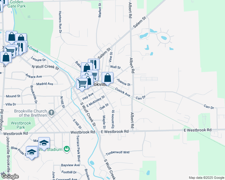 map of restaurants, bars, coffee shops, grocery stores, and more near 201 Sycamore Street in Brookville