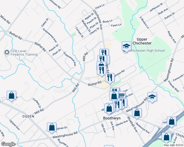 map of restaurants, bars, coffee shops, grocery stores, and more near 3360 Chichester Avenue in Boothwyn