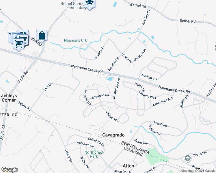 map of restaurants, bars, coffee shops, grocery stores, and more near 1638 Parkview Court in Garnet Valley