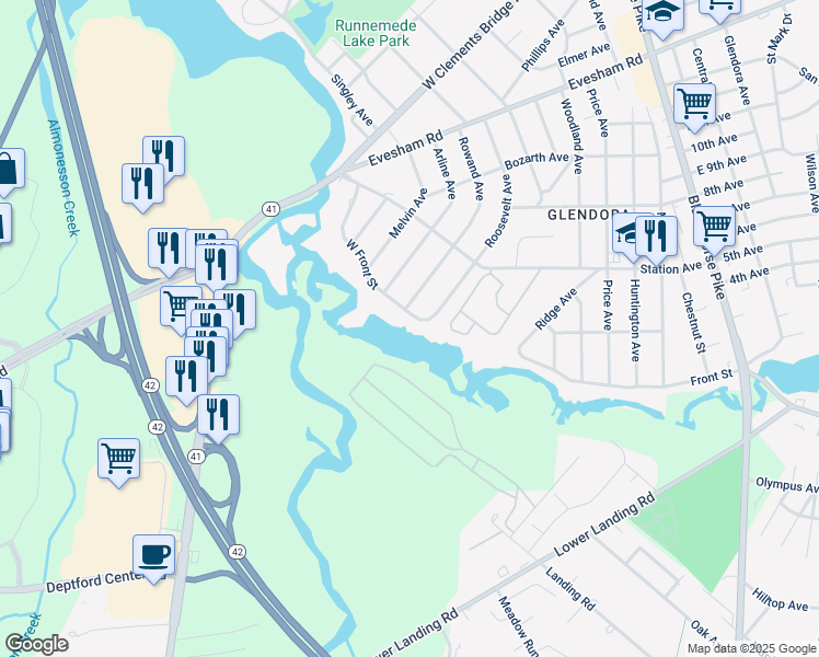 map of restaurants, bars, coffee shops, grocery stores, and more near 714 West Front Street in Camden County