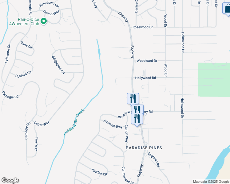 map of restaurants, bars, coffee shops, grocery stores, and more near 6378 Thelander Lane in Magalia