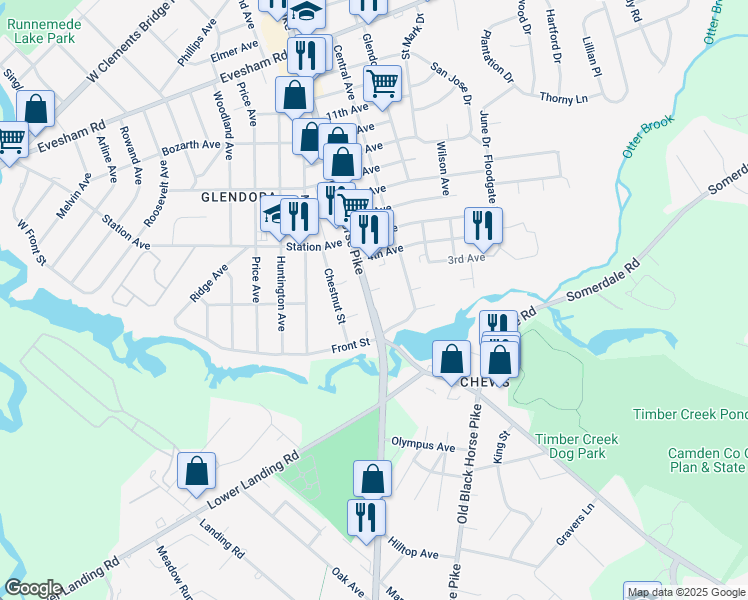 map of restaurants, bars, coffee shops, grocery stores, and more near 248 North Black Horse Pike in Gloucester Township