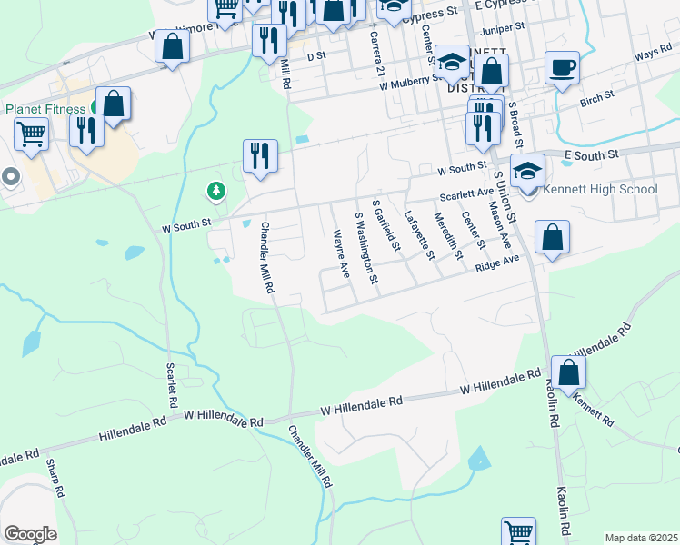 map of restaurants, bars, coffee shops, grocery stores, and more near 610 Worrall Avenue in Kennett Square