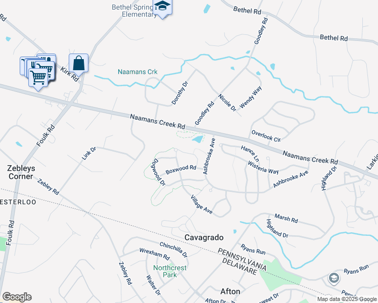map of restaurants, bars, coffee shops, grocery stores, and more near 1638 Parkview Court in Garnet Valley