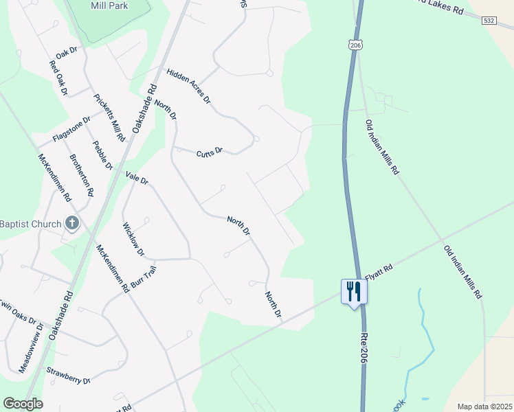 map of restaurants, bars, coffee shops, grocery stores, and more near Kaila Court in Tabernacle