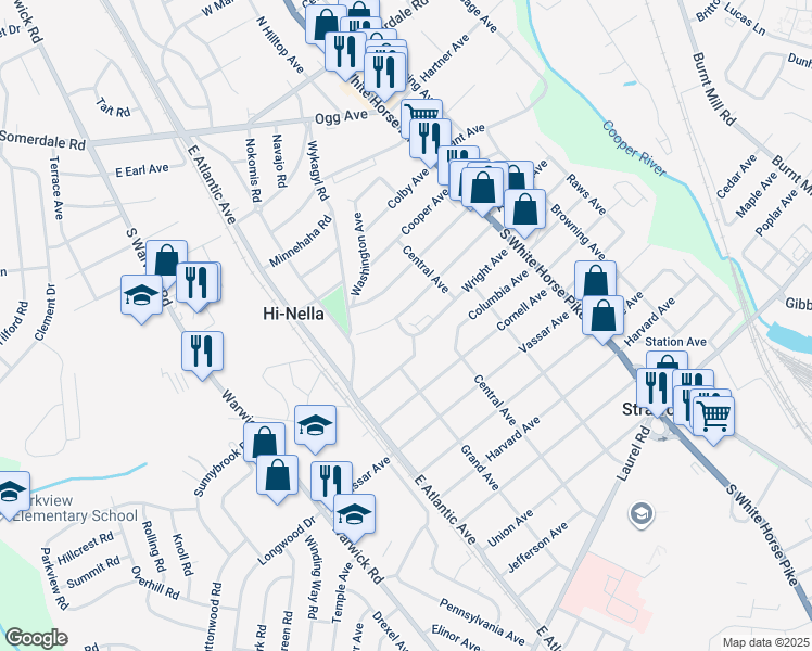 map of restaurants, bars, coffee shops, grocery stores, and more near 117 Wright Avenue in Stratford