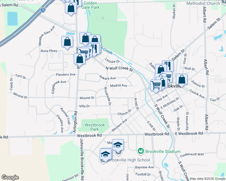 map of restaurants, bars, coffee shops, grocery stores, and more near 22 Vienna Court in Brookville