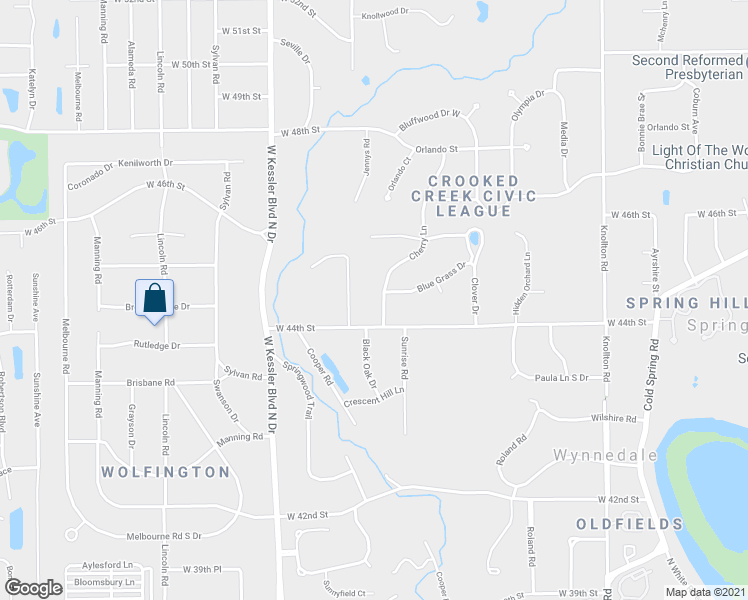 map of restaurants, bars, coffee shops, grocery stores, and more near 4430 Cherry Lane in Indianapolis