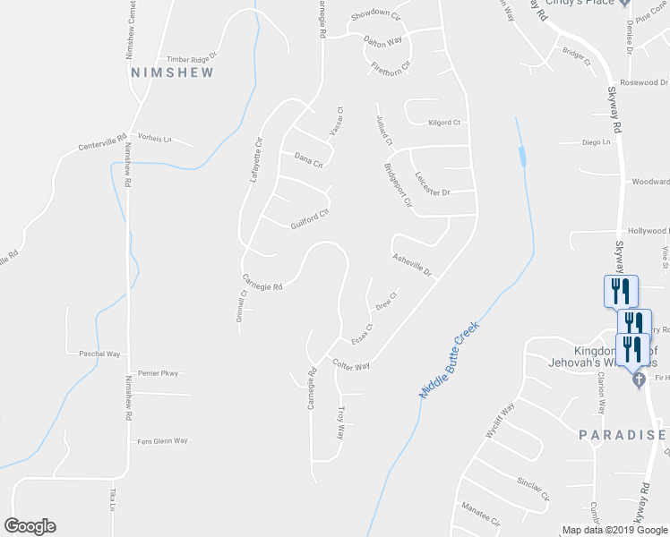 map of restaurants, bars, coffee shops, grocery stores, and more near 14455 Carnegie Road in Magalia