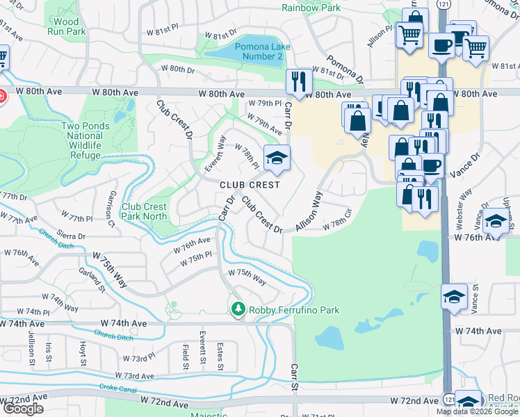 map of restaurants, bars, coffee shops, grocery stores, and more near in Arvada