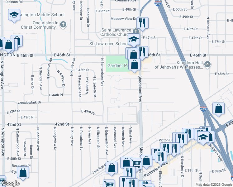 map of restaurants, bars, coffee shops, grocery stores, and more near 6857 Fall Time Place in Indianapolis
