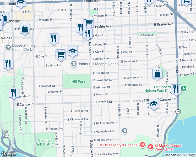 map of restaurants, bars, coffee shops, grocery stores, and more near 1200-1398 E Decatur St in Decatur