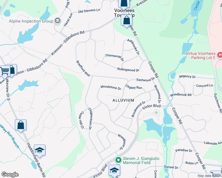 map of restaurants, bars, coffee shops, grocery stores, and more near 66 Woodstone Drive in Voorhees Township