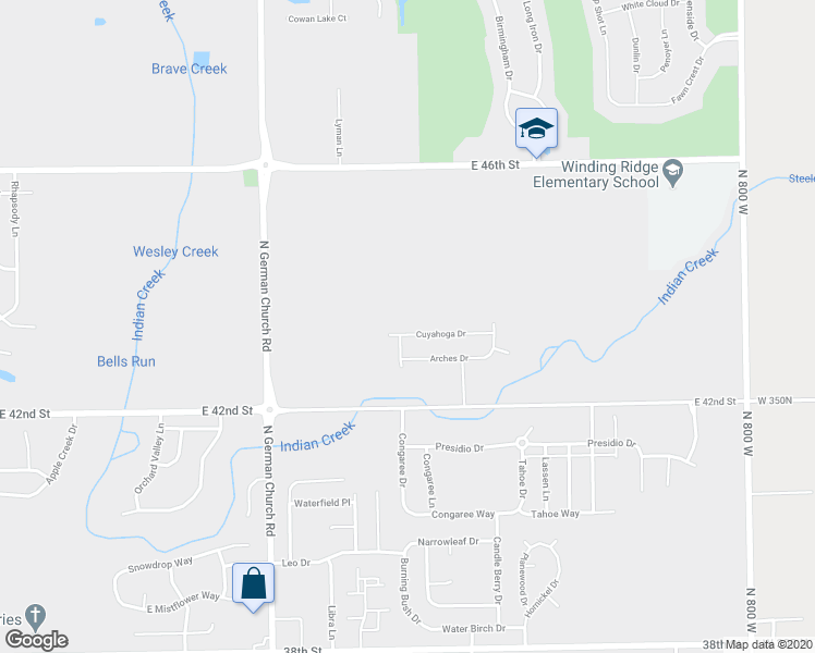 map of restaurants, bars, coffee shops, grocery stores, and more near 11306 Cuyahoga Drive in Indianapolis
