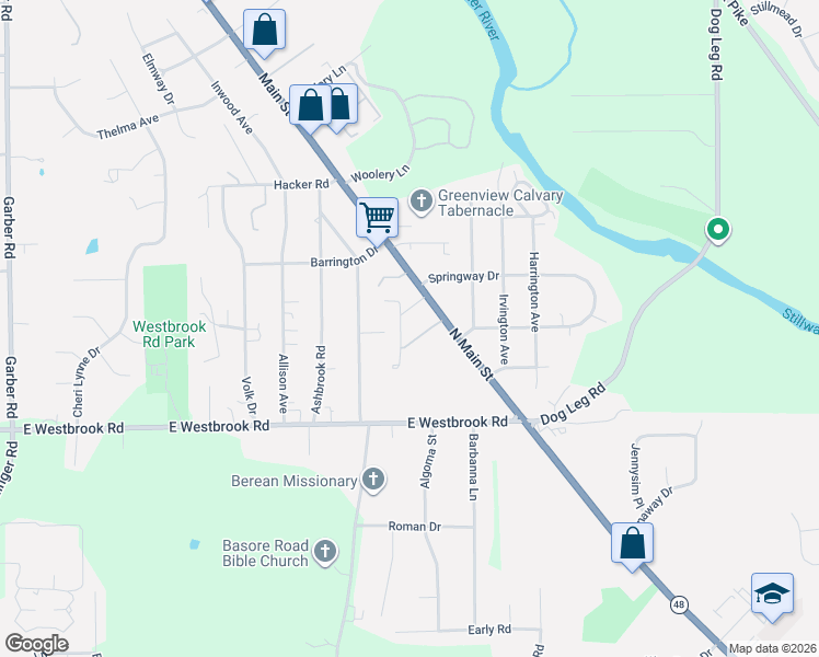 map of restaurants, bars, coffee shops, grocery stores, and more near 7851 Lisa Lee Lane in Dayton