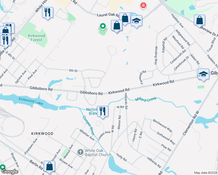 map of restaurants, bars, coffee shops, grocery stores, and more near 20 Horseshoe Drive in Voorhees Township