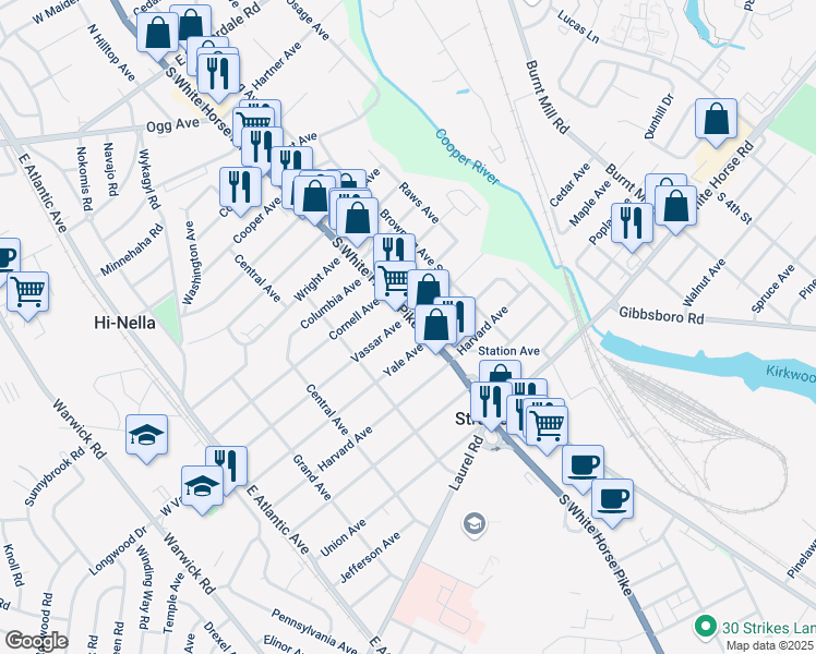 map of restaurants, bars, coffee shops, grocery stores, and more near 814 South White Horse Pike in Somerdale
