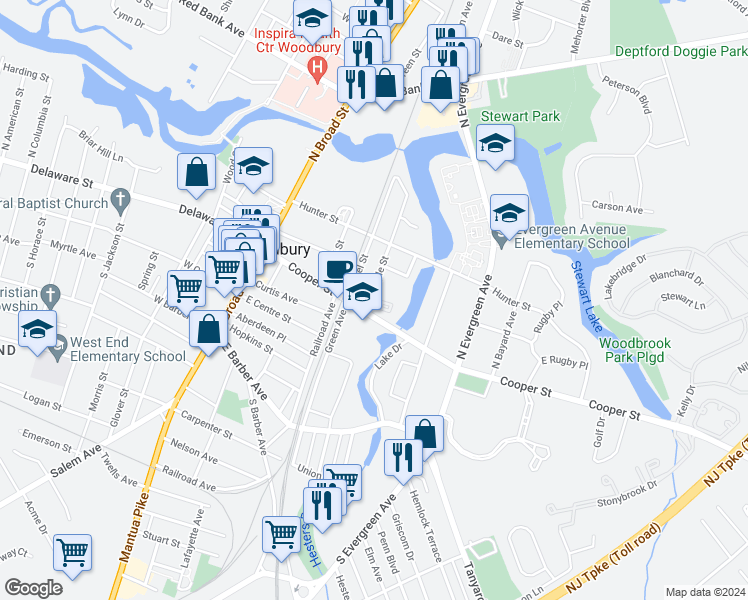 map of restaurants, bars, coffee shops, grocery stores, and more near 37 North Maple Street in Woodbury