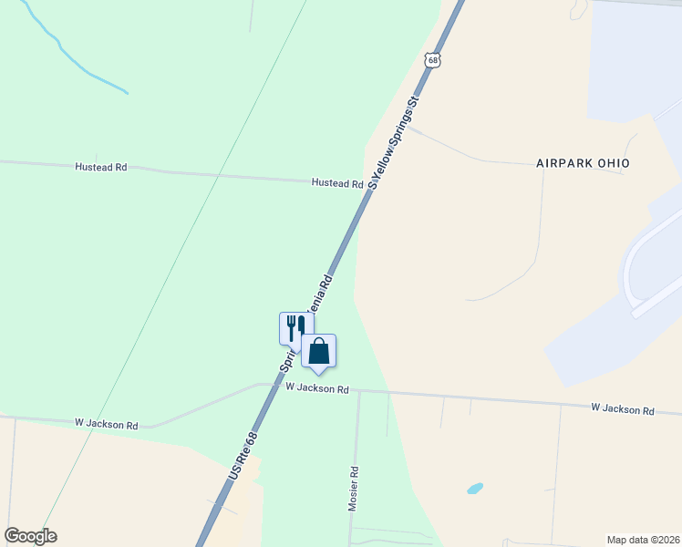 map of restaurants, bars, coffee shops, grocery stores, and more near 6184 Springfield Xenia Road in Springfield