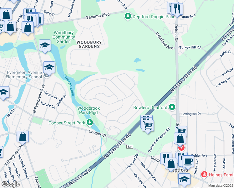 map of restaurants, bars, coffee shops, grocery stores, and more near 50 Blanchard Drive in Deptford
