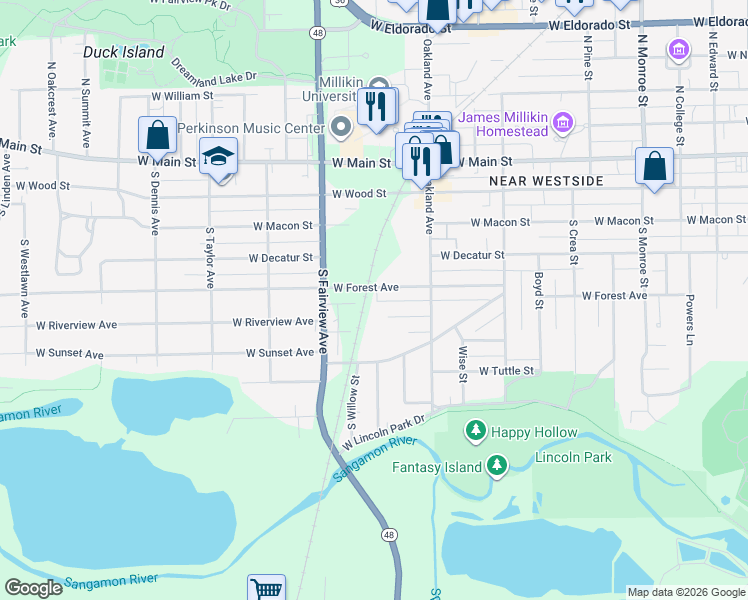 map of restaurants, bars, coffee shops, grocery stores, and more near 1200-1298 West Forest Avenue in Decatur