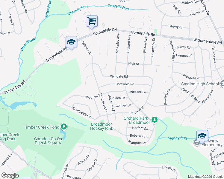 map of restaurants, bars, coffee shops, grocery stores, and more near 736 Cotswold Road in Somerdale