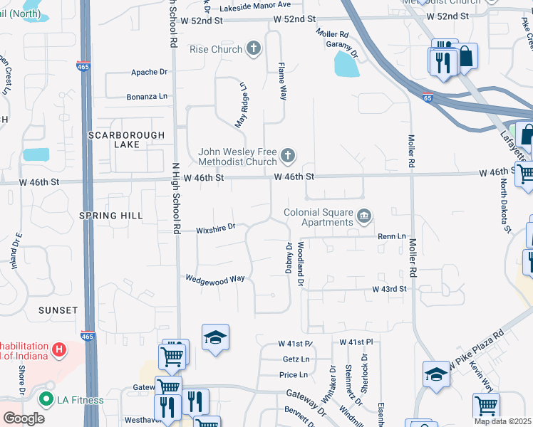 map of restaurants, bars, coffee shops, grocery stores, and more near 4510 North Vinewood Avenue in Indianapolis