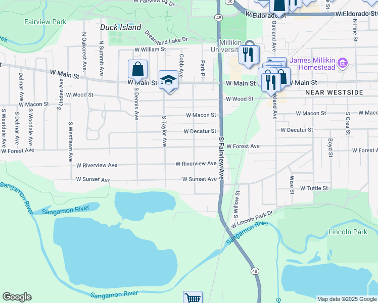 map of restaurants, bars, coffee shops, grocery stores, and more near 1415 West Forest Avenue in Decatur