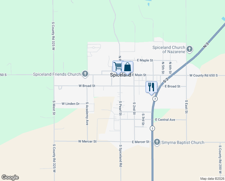 map of restaurants, bars, coffee shops, grocery stores, and more near 119 West Broad Street in New Castle