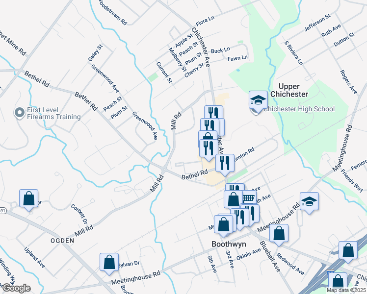 map of restaurants, bars, coffee shops, grocery stores, and more near 3360 Chichester Avenue in Marcus Hook