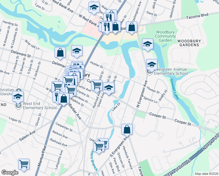 map of restaurants, bars, coffee shops, grocery stores, and more near 37 North Maple Street in Woodbury