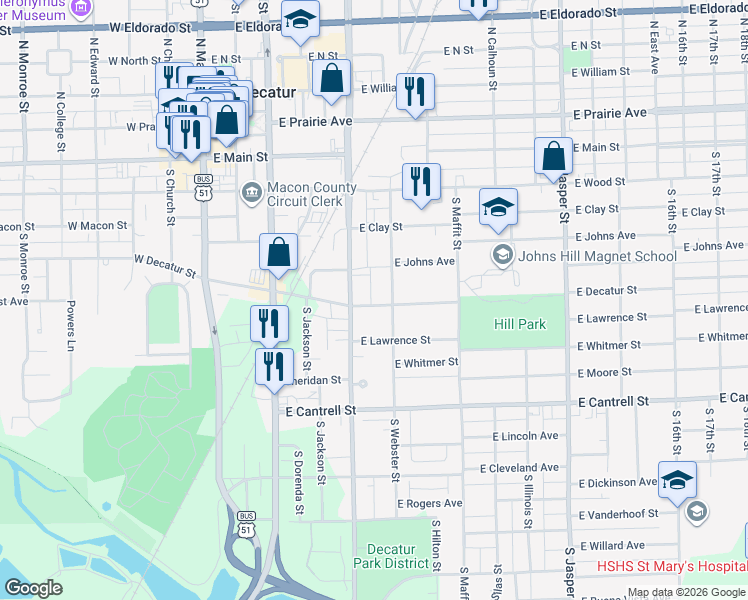 map of restaurants, bars, coffee shops, grocery stores, and more near 620 East Decatur Street in Decatur