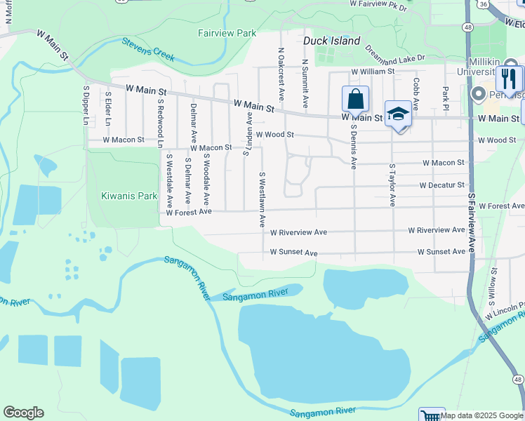 map of restaurants, bars, coffee shops, grocery stores, and more near 501 South Westlawn Avenue in Decatur