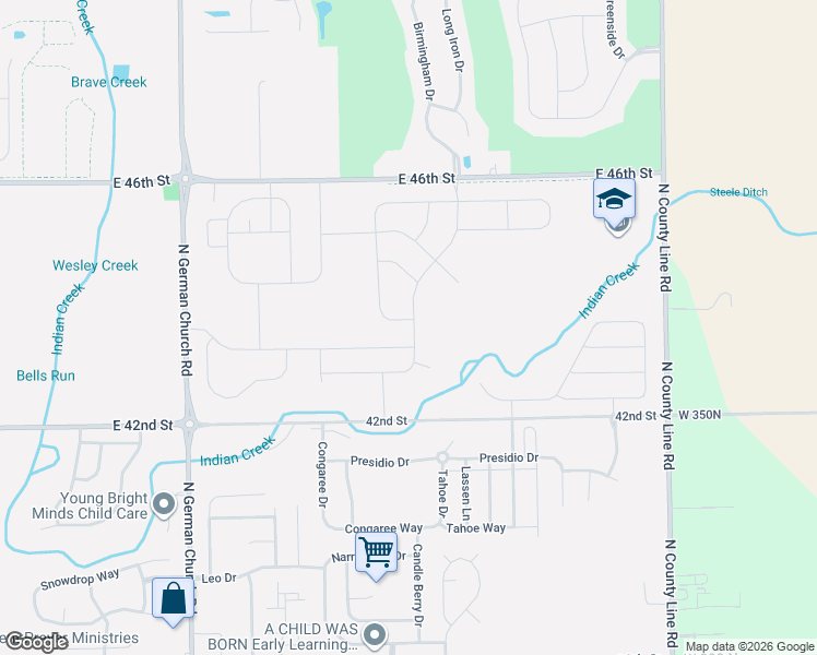 map of restaurants, bars, coffee shops, grocery stores, and more near 11440 Cuyahoga Drive in Indianapolis