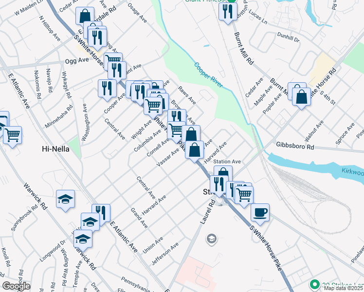 map of restaurants, bars, coffee shops, grocery stores, and more near 398 South White Horse Pike in Somerdale