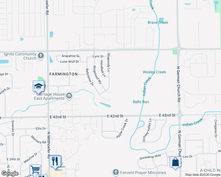 map of restaurants, bars, coffee shops, grocery stores, and more near 4347 Rhapsody Lane in Indianapolis