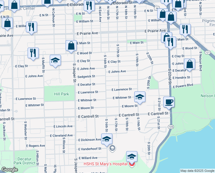 map of restaurants, bars, coffee shops, grocery stores, and more near 540 South 16th Street in Decatur