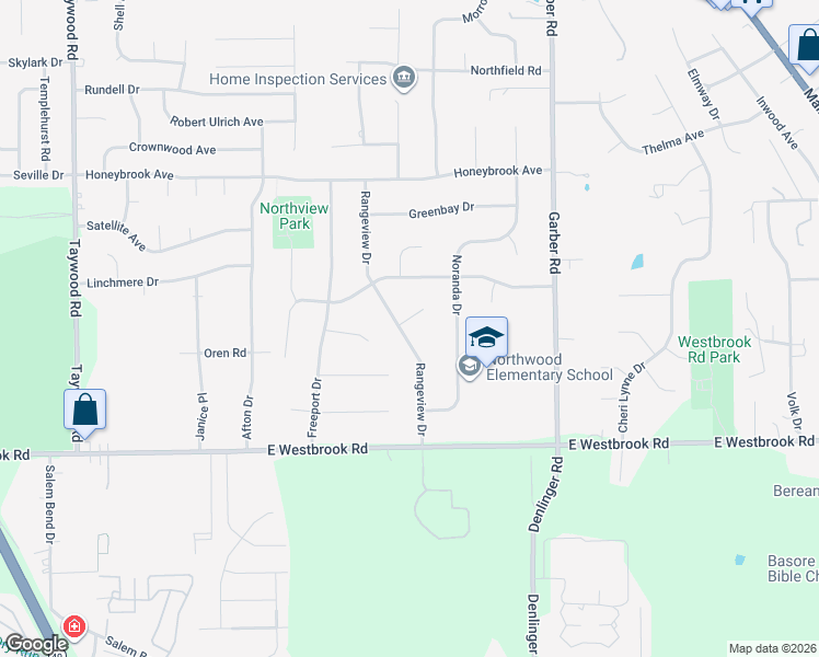 map of restaurants, bars, coffee shops, grocery stores, and more near 6260 Rangeview Drive in Dayton
