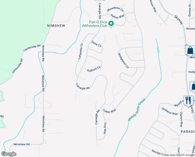 map of restaurants, bars, coffee shops, grocery stores, and more near 14495 Carnegie Road in Magalia