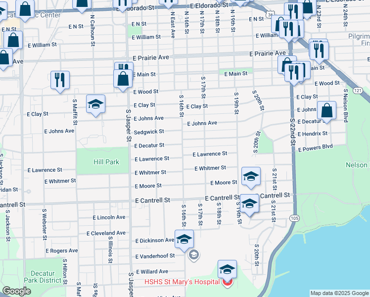 map of restaurants, bars, coffee shops, grocery stores, and more near 540 South 16th Street in Decatur