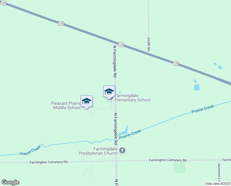 map of restaurants, bars, coffee shops, grocery stores, and more near 2455 North Farmingdale Road in Pleasant Plains