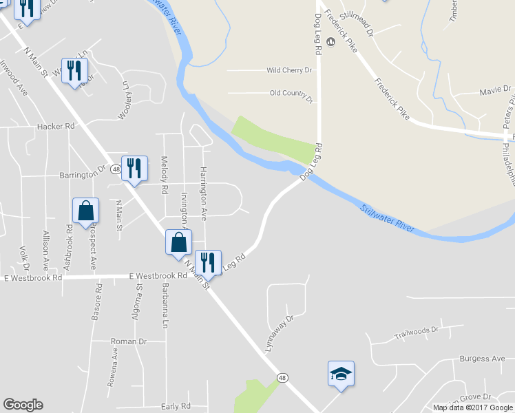 map of restaurants, bars, coffee shops, grocery stores, and more near 6227 Dog Leg Road in Dayton