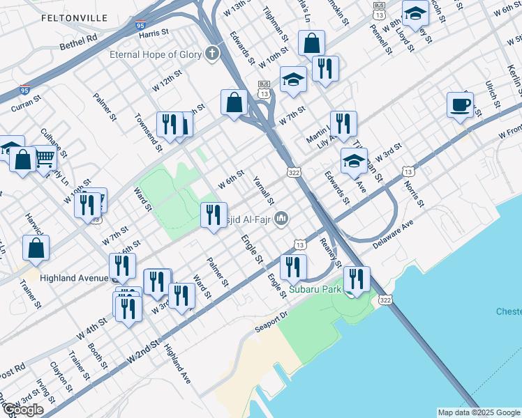 map of restaurants, bars, coffee shops, grocery stores, and more near 2020 West 4th Street in Chester