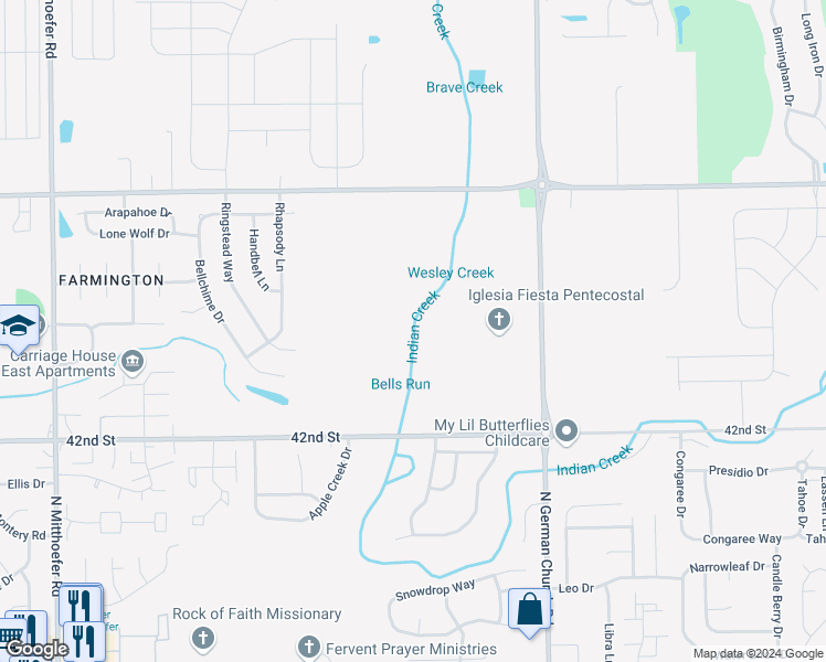 map of restaurants, bars, coffee shops, grocery stores, and more near 4332 North German Church Road in Indianapolis