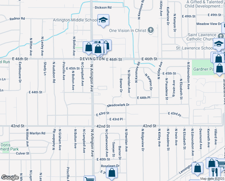 map of restaurants, bars, coffee shops, grocery stores, and more near 6065 Williamsburg Court in Indianapolis
