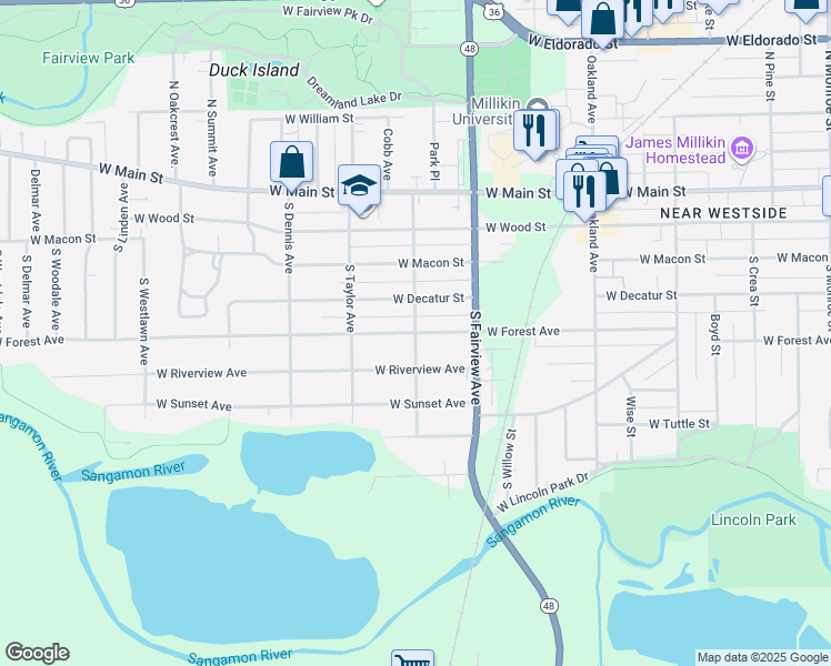 map of restaurants, bars, coffee shops, grocery stores, and more near 1399 West Forest Avenue in Decatur