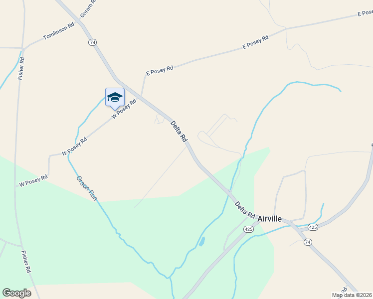 map of restaurants, bars, coffee shops, grocery stores, and more near 3382 Delta Road in Airville