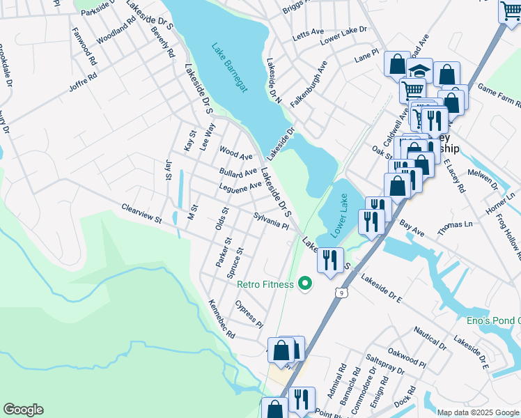map of restaurants, bars, coffee shops, grocery stores, and more near 1212 Holly Place in Lacey Township